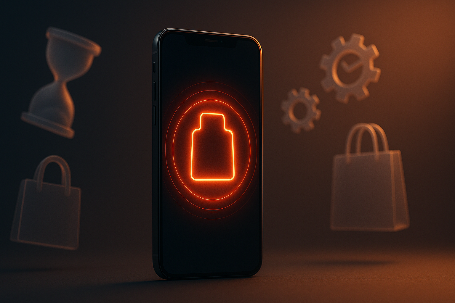 Abstract visualization of scarcity badges psychology in e-commerce with glowing urgency signals