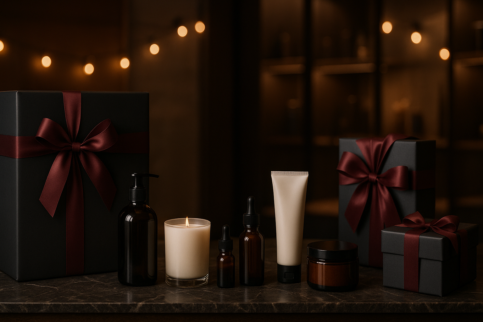 Luxury holiday gift bundle showcasing profitable Black Friday strategy without deep discounting on marble surface