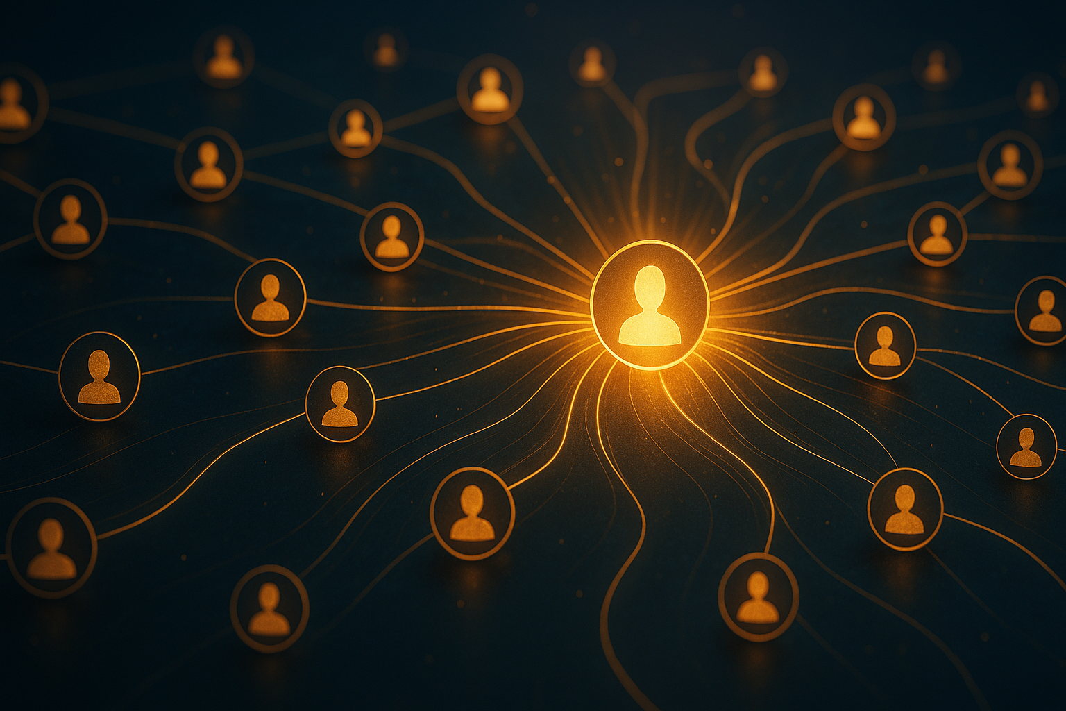 Glowing network of connected nodes visualizing referral programs beating paid CAC economics